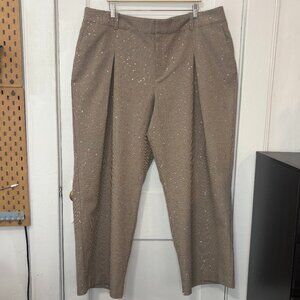 On 34th Women's Silver Sequins Tan Brown Plaid Wide-Leg Pants, Plus Size 3X